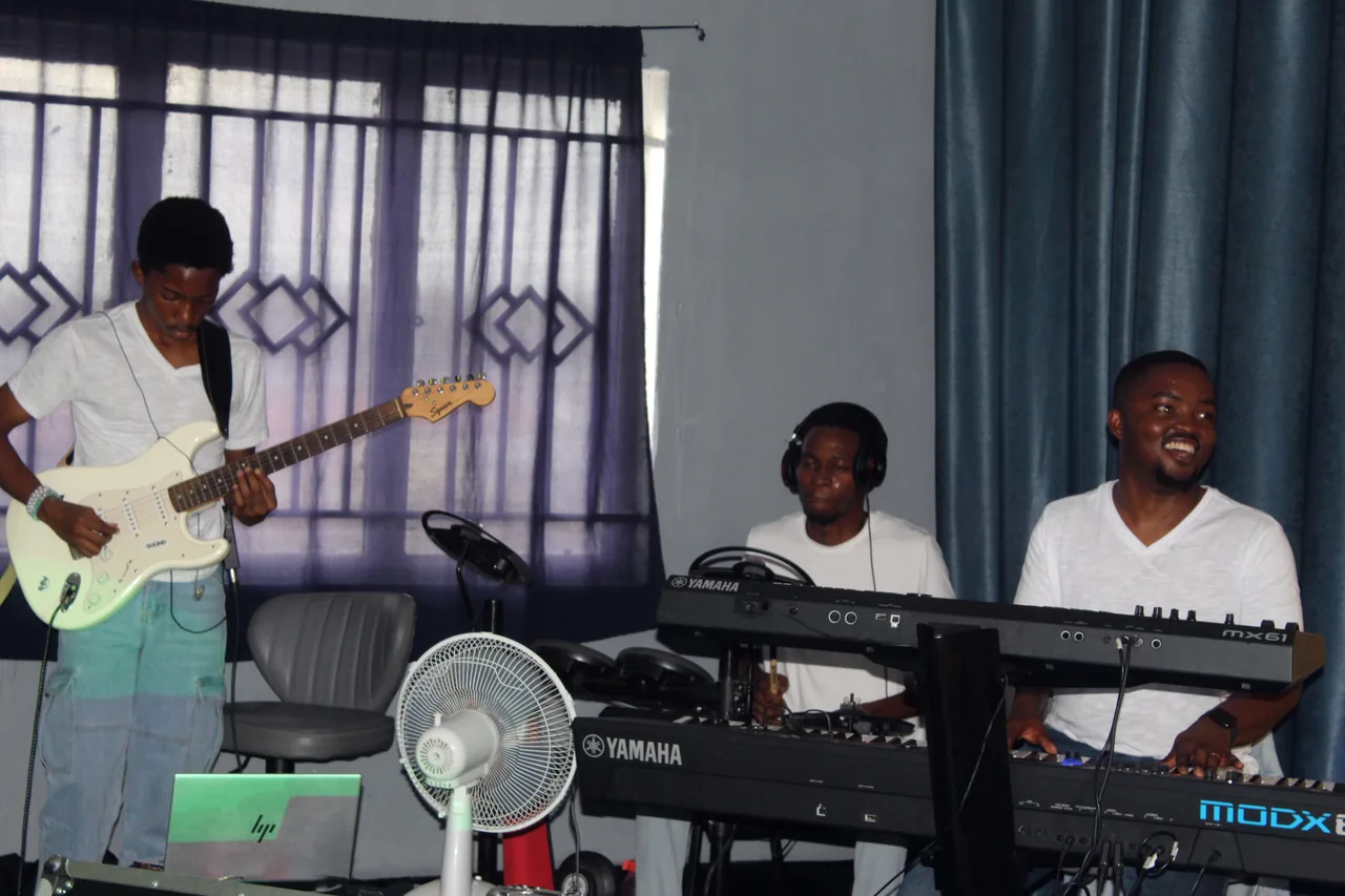 The band leading worship
